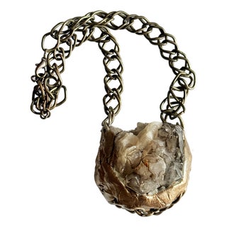 Vintage Artisan Smoky Quartz Mixed Media Statement Necklace For Sale