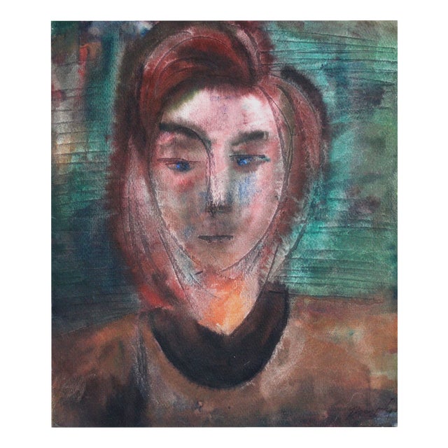 Dzidra Ezergaile, Portrait, 1966, Watercolor on Paper For Sale