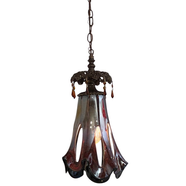 Late 20th Century Art Glass Reddish Brown Fazzoletto Stretched Loop Shade Pendant Light For Sale - Image 5 of 18