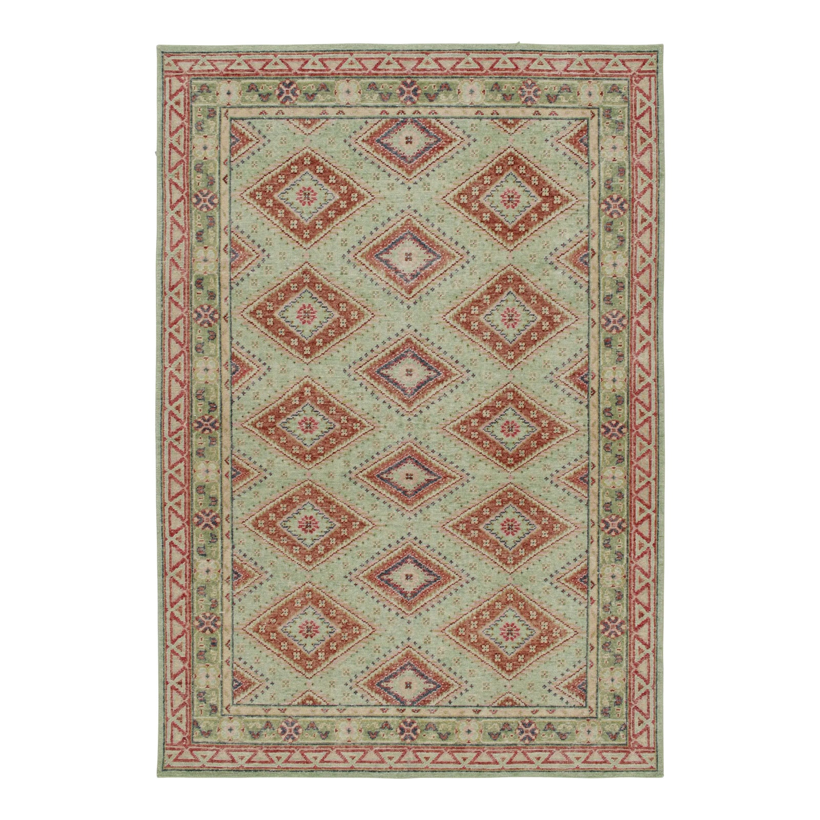 Rug & Kilim’s Diamond Play Rug in Mint and Rust, 4x6 | Chairish