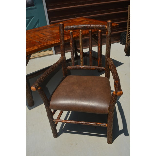 Brown Vintage Americana West Log Wood Dining Table & 6 Brown Leatherette Chairs Furniture Set Rustic / Cabin - Set of 7 For Sale - Image 8 of 12