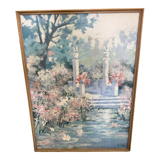 1950s Large Lee Reynolds Pond Scenery Mid Century Oil on Canvas 34x47 For Sale