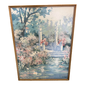 1950s Large Lee Reynolds Pond Scenery Mid Century Oil on Canvas 34x47