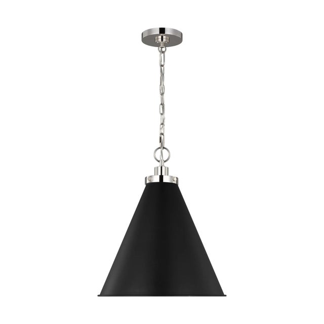 Chapman & Myers by Visual Comfort Studio Wellfleet Medium Cone Pendant, Midnight Black & Polished Nickel For Sale In Greenville, SC - Image 6 of 6