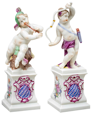 Porcelain Putti of Diana and Hermes from Nymphenburg, Early 20th Century, Set of 2