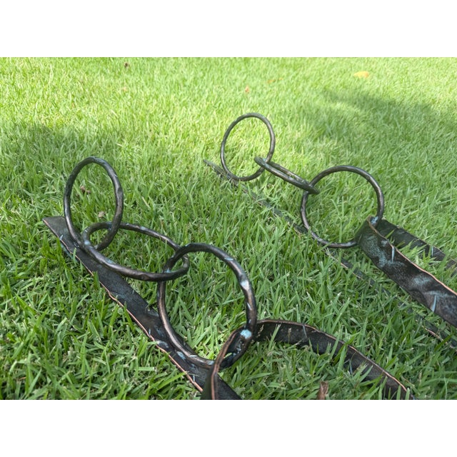 Hand-Forged 25” Metal Wall Candle Sconces With Verdigris Patina, a Pair For Sale - Image 4 of 10