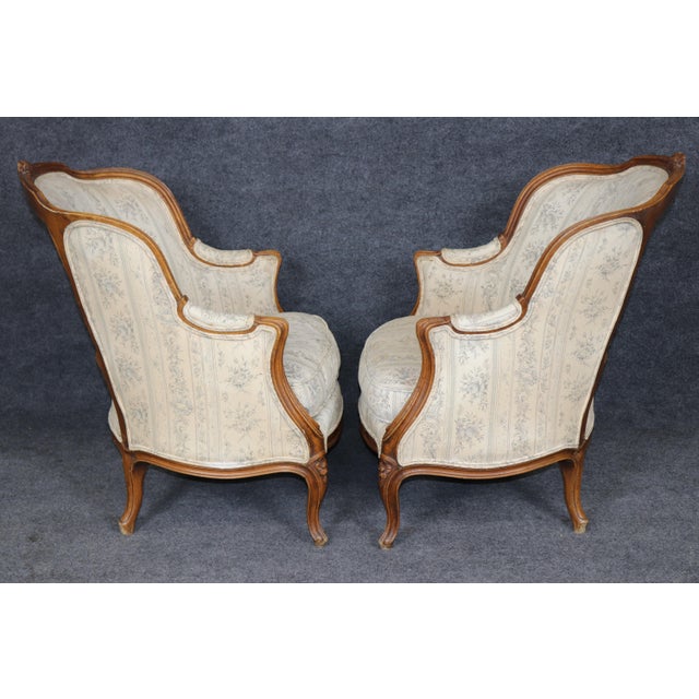 French Pair Antique 19th C. French Louis XV Style Bergère Chairs For Sale - Image 3 of 17