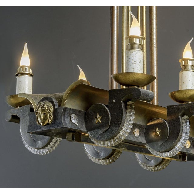 1930s Art Decò Bronze French Chandelier, 1930s For Sale - Image 5 of 10