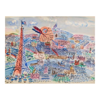 Vintage Paris Wall Art Print – Eiffel Tower & French Cityscape by Raoul Dufy, 40" X 30" For Sale