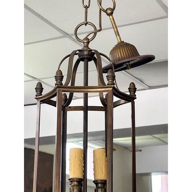 Traditional Pair of Mid 20th Century Brass Lanterns For Sale - Image 3 of 4