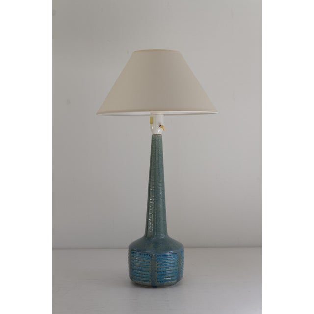 Danish Blue Stoneware Table Lamp by Linnemann- Schmidt for Palshus, 1960s. Beautiful tall Danish Modern ceramic table lamp...