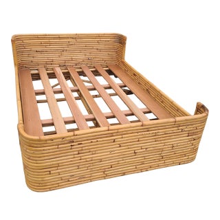 Vintage Full Size Stacked Rattan Bed Frame by Seven Seas For Sale