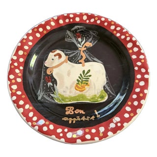 Nathalie Lete Joyeaux Noël Dinner Plate “Bon Appétit” Candy Sheep - Discontinued For Sale