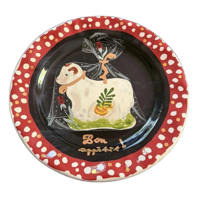 Nathalie Lete Joyeaux Noël Dinner Plate “Bon Appétit” Candy Sheep - Discontinued For Sale