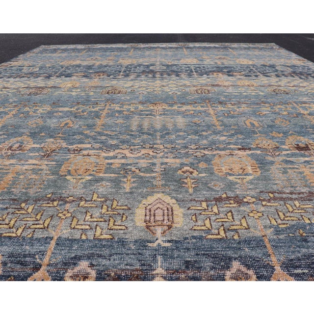 Early 21st Century Layered Modern Khotan Rug by Keivan Woven Arts in Blue and Warm Sand 10 X 14 For Sale - Image 5 of 16