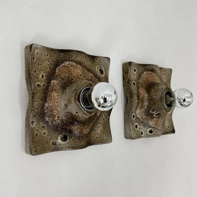 Mid-Century Wavy Ceramic Wall Lamps, 1970s, Set of 2 For Sale - Image 18 of 18