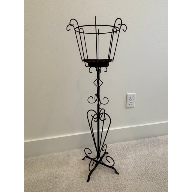 Vintage Mid-Century French Wrought Iron Sculptural Plant Stand With Scrollwork Base For Sale - Image 11 of 16