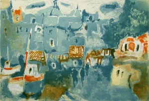 Late 20th Century "Honfleur" Impressionist Style French Lithograph Print by Robert Delval