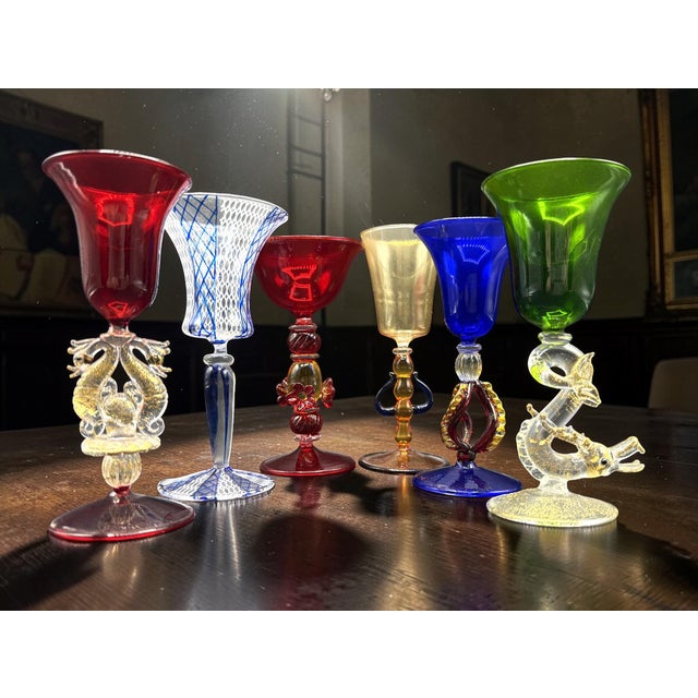 Glass Vintage Murano Glass Goblets, 1970s, Set of 6 For Sale - Image 7 of 15