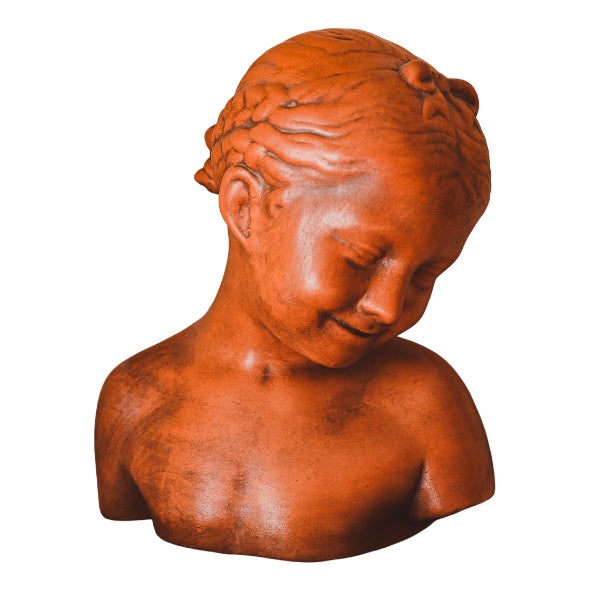 Vintage Italian Terracotta Bust of LIttle Girl with Braided Hair, 1950s For Sale