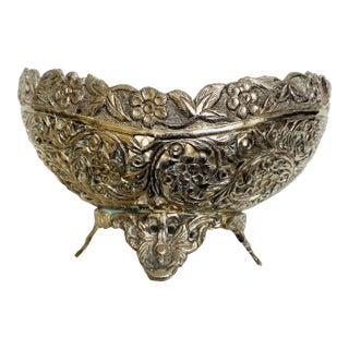 1910s Antique Silver Plate Reticulated Footed Nut or Trinket Basket For Sale