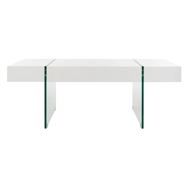White Modern Angular Glass Leg Coffee Table in White For Sale - Image 8 of 8