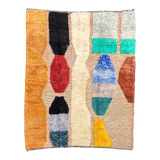 Contemporary Moroccan Mrirt Wool Rug, Handwoven Abstract Berber Area Rug, Organic Modern Designer Carpet, 89" X 118" For Sale