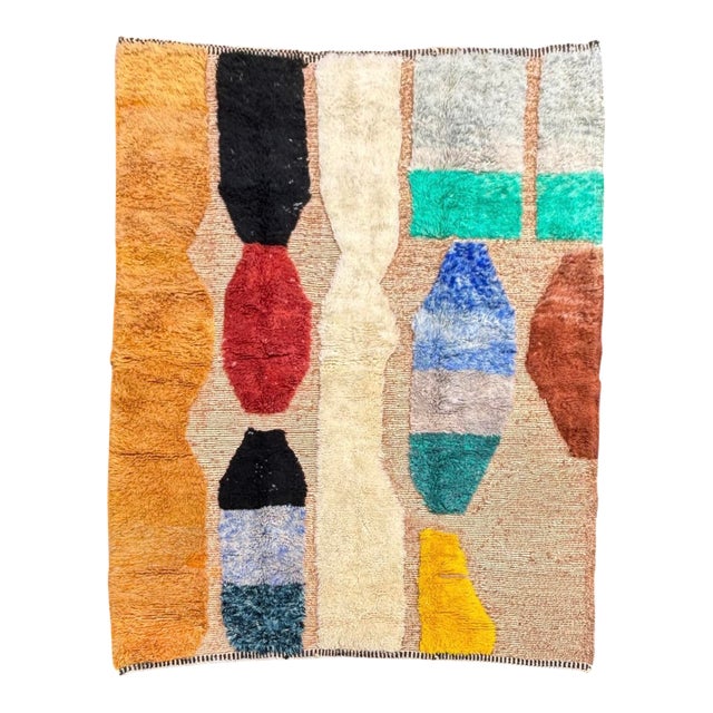 Contemporary Moroccan Mrirt Wool Rug, Handwoven Abstract Berber Area Rug, Organic Modern Designer Carpet, 89" X 118" For Sale