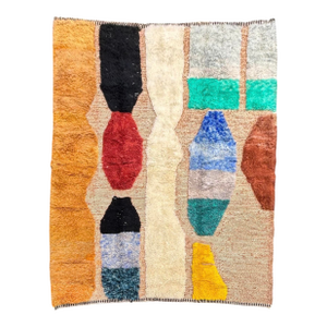 Contemporary Moroccan Mrirt Wool Rug, Handwoven Abstract Berber Area Rug, Organic Modern Designer Carpet, 89" X 118"