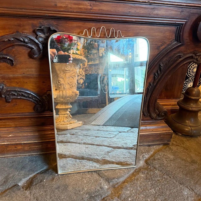 Metal An Iconic 1950s Gio Ponti Mid-Century Modern Brass Italian Wall Mirror For Sale - Image 7 of 13