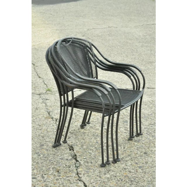 Mid 20th Century 20th Century Modern Wrought Iron Sculptural Black Outdoor Arm Chairs - Set of 4 For Sale - Image 5 of 12