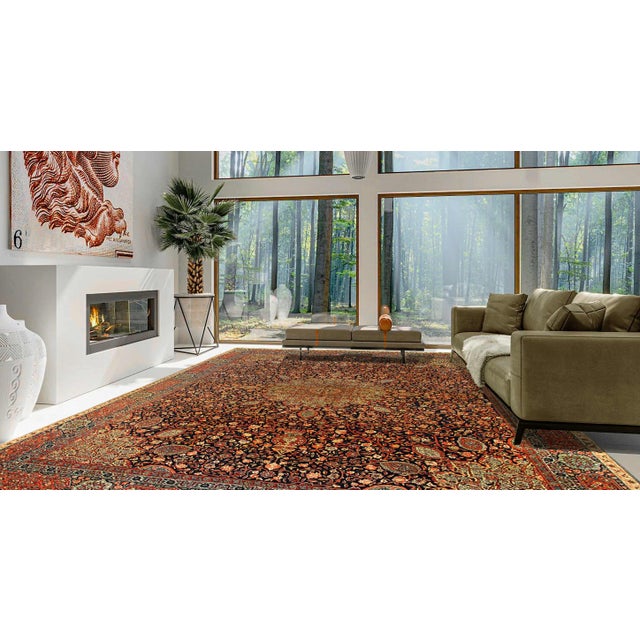 Late 19th Century Navy Blue Fine Hand Knotted Persian Antique Kermanshah For Sale - Image 9 of 9