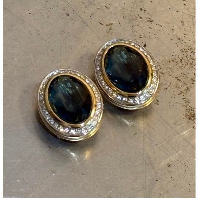 1970s Nina Ricci Oval Gold-Tone/Rhinestone Clip Earrings For Sale - Image 5 of 5