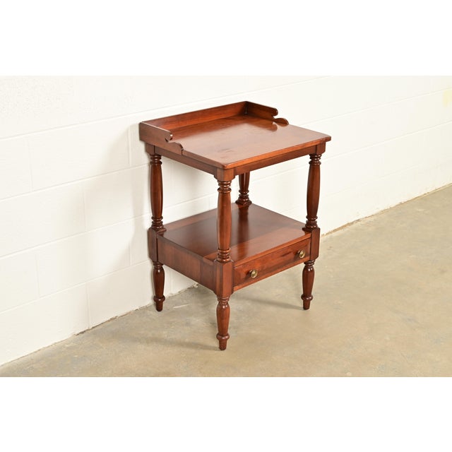 Davis Cabinet Company Davis Cabinet Co. American Colonial Carved Solid Cherry Wood Nightstand, Circa 1960s For Sale - Image 4 of 14
