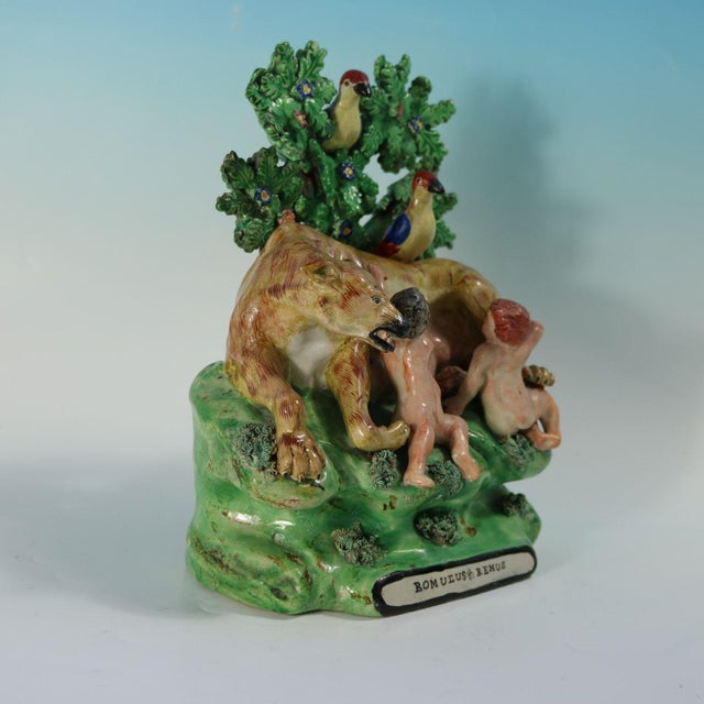 Green Staffordshire Pearlware Bocage Romulus and Remus Figure Group For Sale - Image 8 of 15