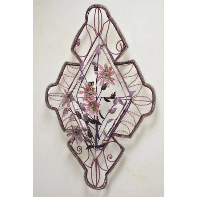 Antique French Victorian Glass Beaded Purple Flower Casket Wreath Wall Art Sculpture (B). Item features was hand beaded in...