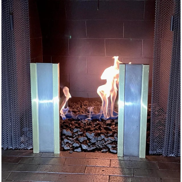 1970s Danny Alessandro Nickel & Brass Andirons - a Pair For Sale In Los Angeles - Image 6 of 8