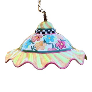 1980s MacKenzie-Childs Painted Garden Fluted Hanging Lamp For Sale