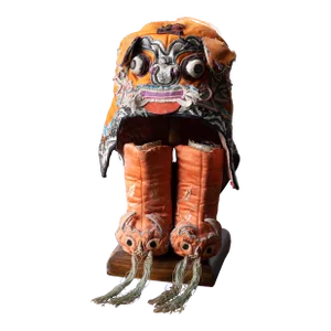 Chinese Silk Dragon Child’s Hat and Booties, C.1910s
