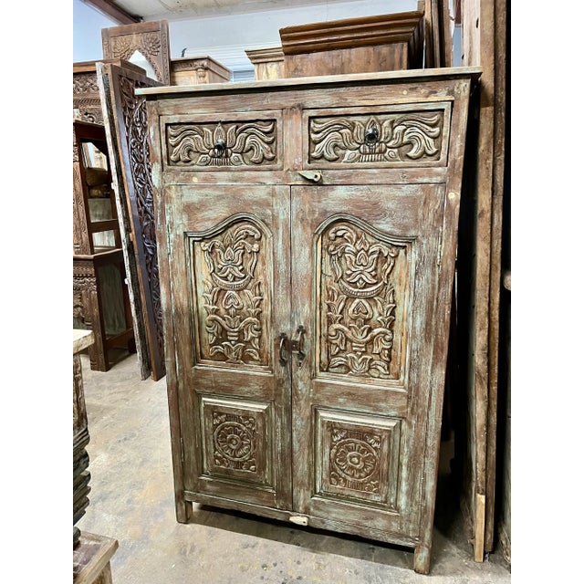Midcentury Antique Spanish Style Armoire Carved Storage Bar Cabinet For Sale - Image 9 of 9