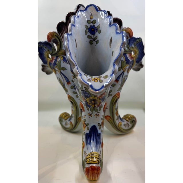 Late 19th Century 19th Century Rouen Faience 3 Horn Cornucopia Vase From France For Sale - Image 5 of 12