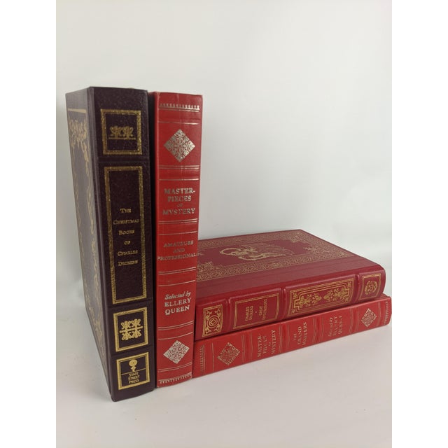 Set of 4 Red & Burgundy Gold Gilt Decorative Books, Dickens & Ellery Queen For Sale In New York - Image 6 of 16