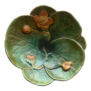 Large 1930s Majolica Sculpture Water Lily Centerpiece Bowl For Sale
