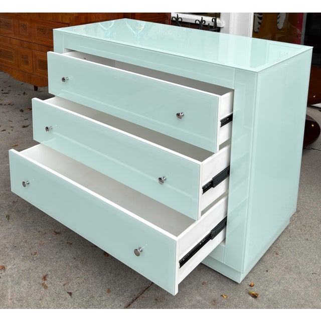 2000 - 2009 Modern Designer Blue Glass Chest of Drawers Commode Nightstand For Sale - Image 5 of 7