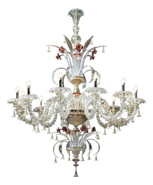 Ca Rezzonico III 12 Lights Chandelier in Gold Plate and Murano Glass by Aggiolight