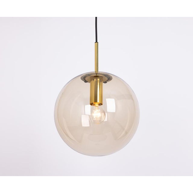 1 of 4 large smoked glass ball (hand-made) pendant, manufactured by limburg, germany, circa 1970-1979. Sockets: 1 x e27...