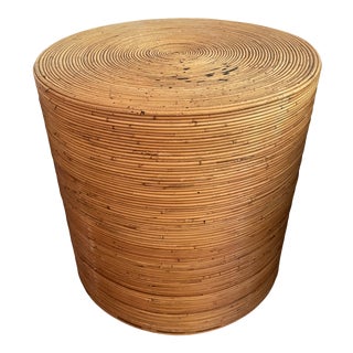 1960s Gabriella Crespi Style Pencil Reed Drum Table For Sale