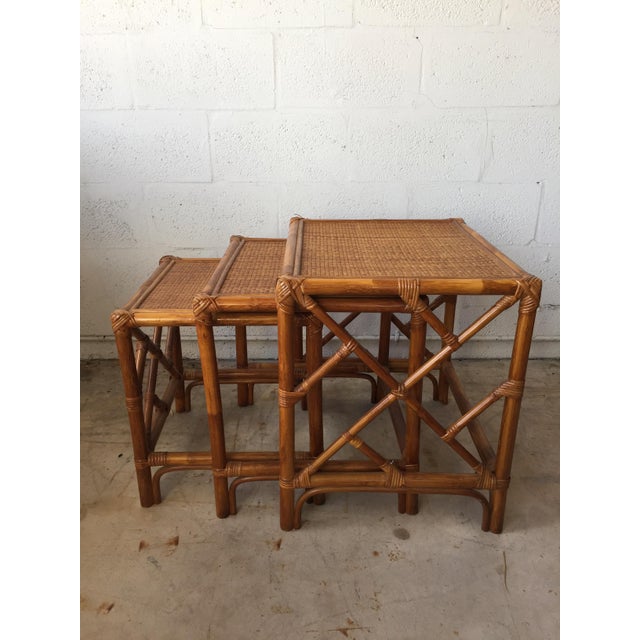 Vintage Rattan Nesting Tables Set of 3 Chairish