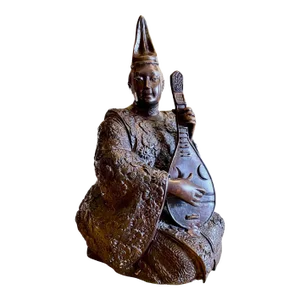 Large Antique Chinese Bronze Seated Musician Sculpture/Statue