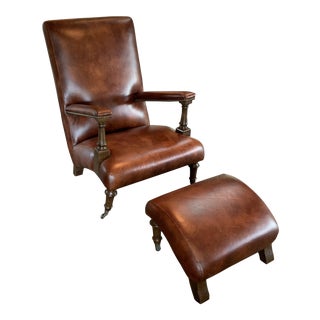 Henredon Leather Chair and Ottoman For Sale